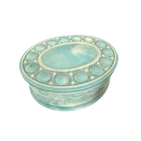Vintage Incolay Stone Jewelry Trinket Box Hinged Lid With Original Paperwork - Picture 1 of 15